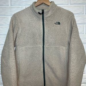 Tan North Face fuzzy full zip jacket